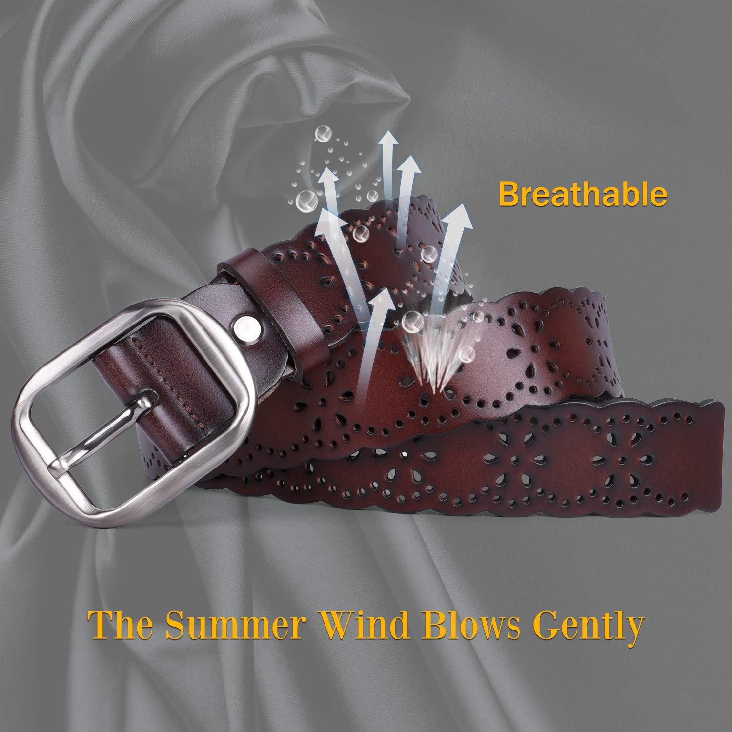 JASGOOD Women’s Hollow Flower Leather Belt for Jeans Pants Wide Belt for Ladies - JASGOOD OFFICIAL