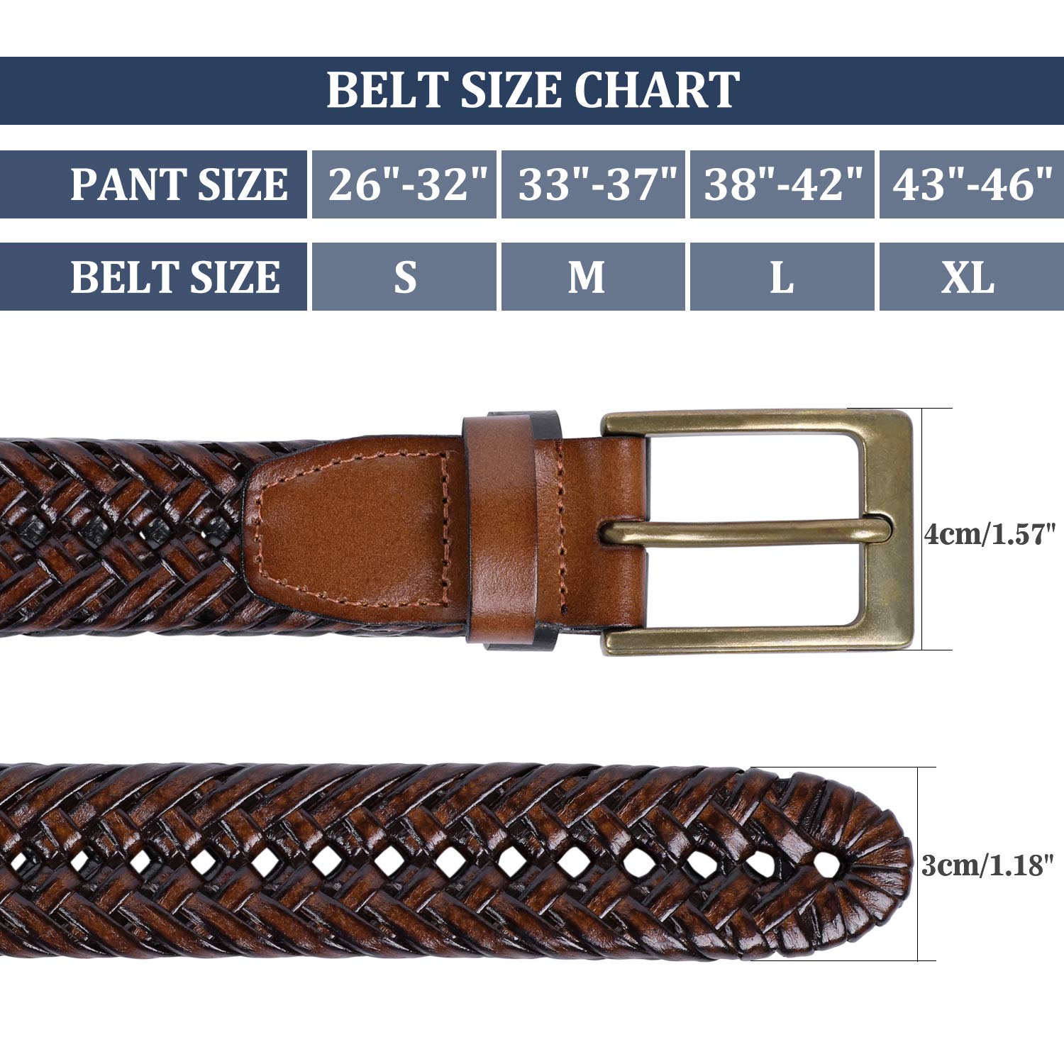 Mens Braided Leather Belt Genuine Cowhide Woven Leather Belt for Casual Jeans Pants with Solid Prong Buckle Christmas Gift - JASGOOD OFFICIAL
