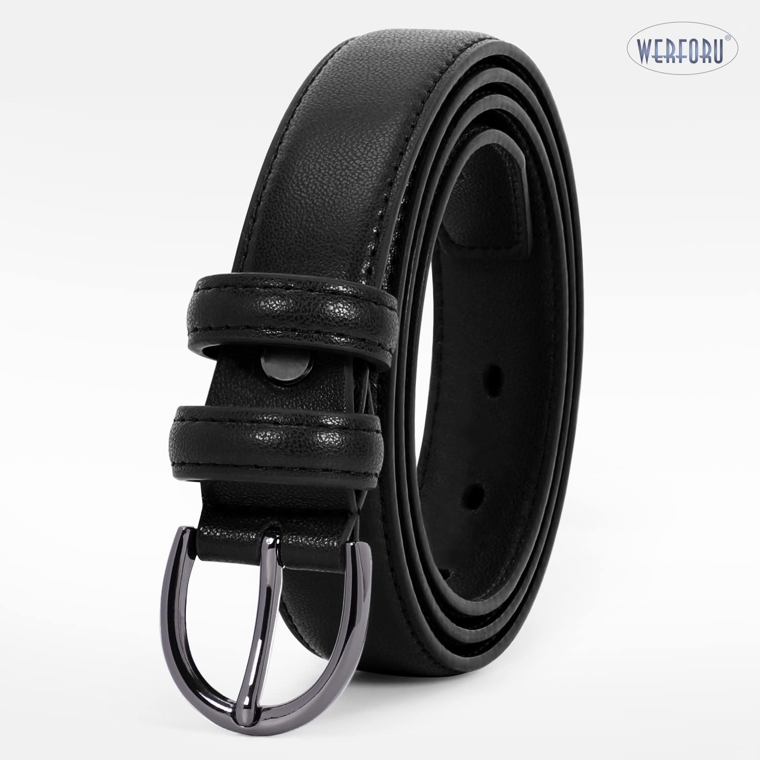 Women Leather Belt Skinny Dress Belt for Jeans Pants with Silver Buckle - JASGOOD OFFICIAL