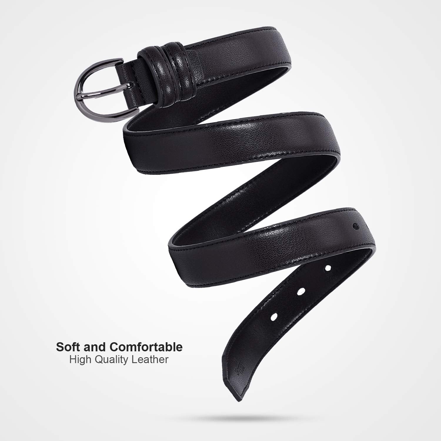 Women Leather Belt Skinny Dress Belt for Jeans Pants with Silver Buckle - JASGOOD OFFICIAL