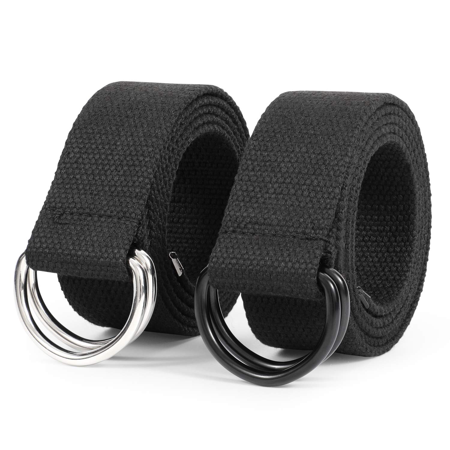 JASGOOD Men Women Canvas Belt Web Fabric Casual Belt with Black Double D-ring 1 1/2" Wide Set of 2 - JASGOOD OFFICIAL