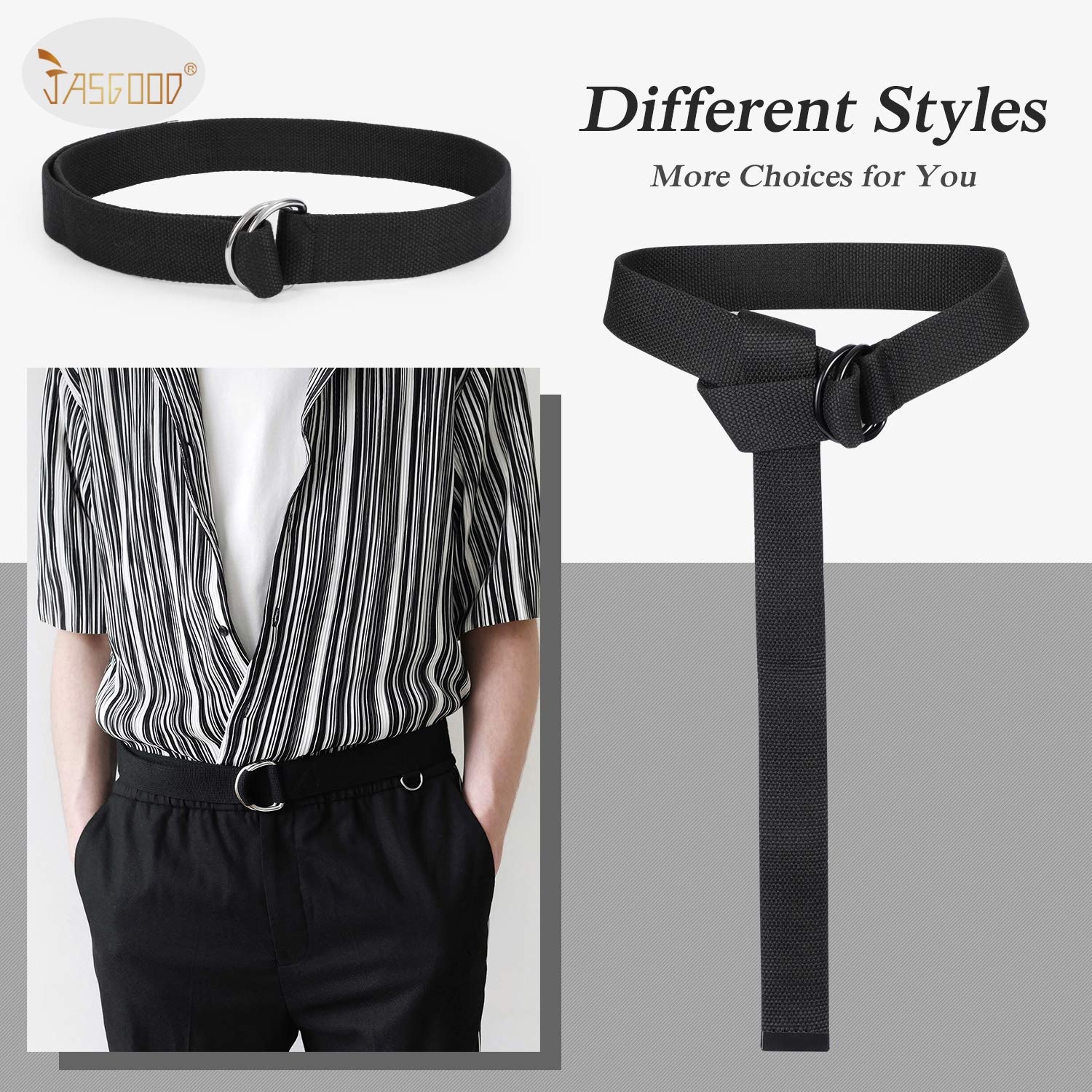 JASGOOD Men Women Canvas Belt Web Fabric Casual Belt with Black Double D-ring 1 1/2" Wide Set of 2 - JASGOOD OFFICIAL