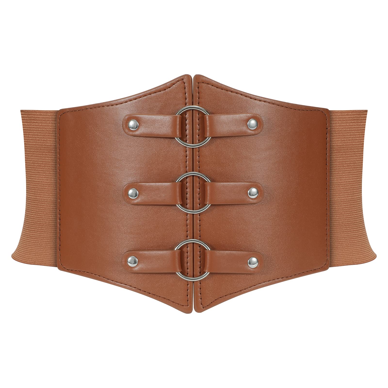 Women Corset Belt Metal O-Ring Decor Wide Elastic Belt for Daily Dress Cosplay Halloween Costumes - JASGOOD OFFICIAL
