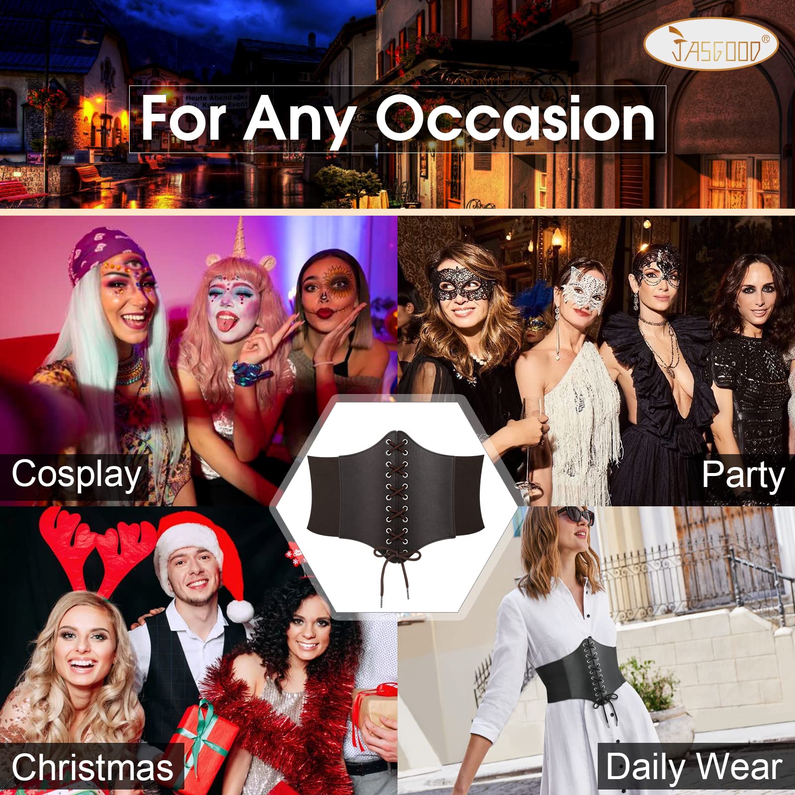 Women Corset Cinch Belt Lace-up Elastic Waist Belt, Tied Costume Waspie Waist Belt for Women 5.9" Width - JASGOOD OFFICIAL