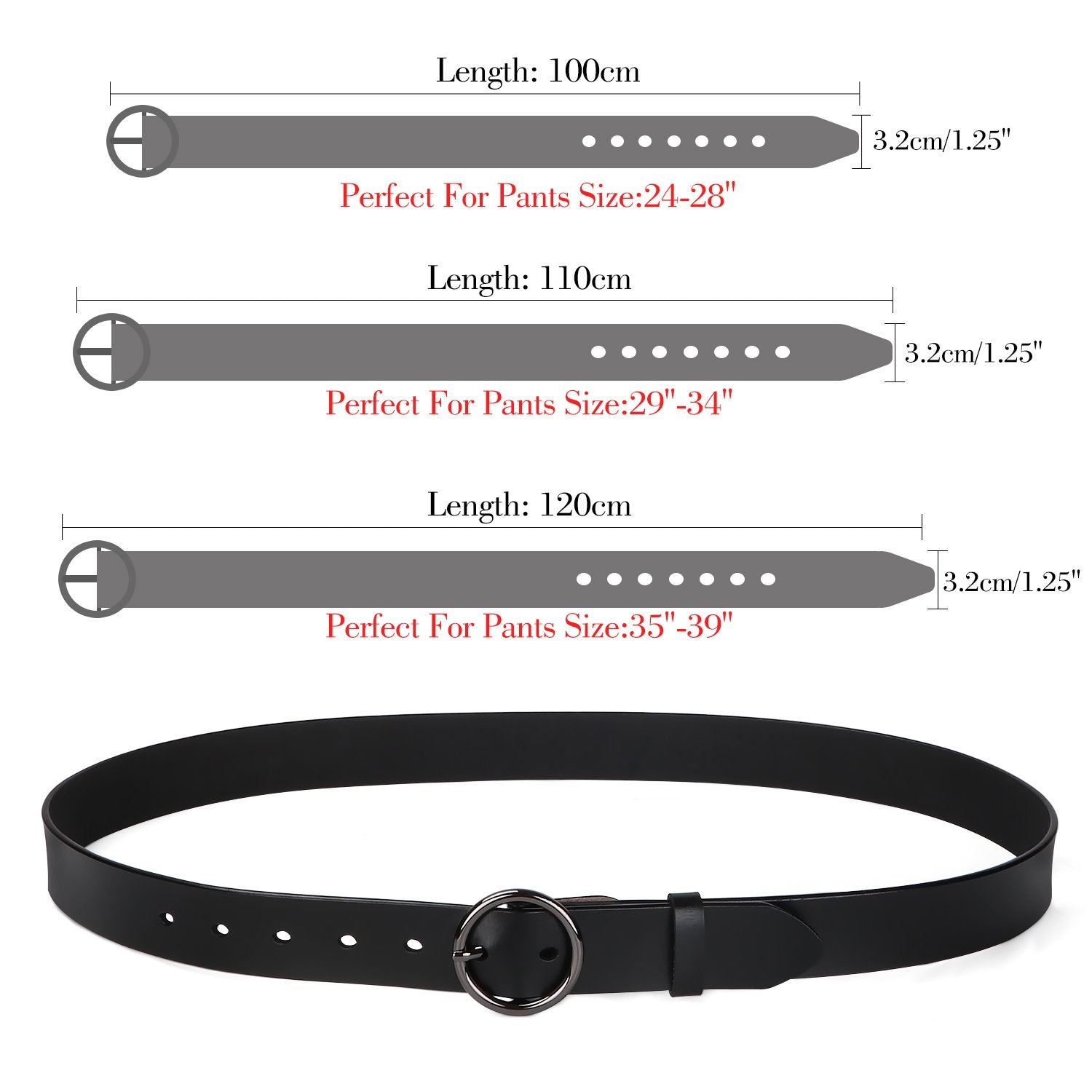 Women Casual Dress Belt Fashion Leather Belt with O Ring Buckle for Jeans Pants - JASGOOD OFFICIAL