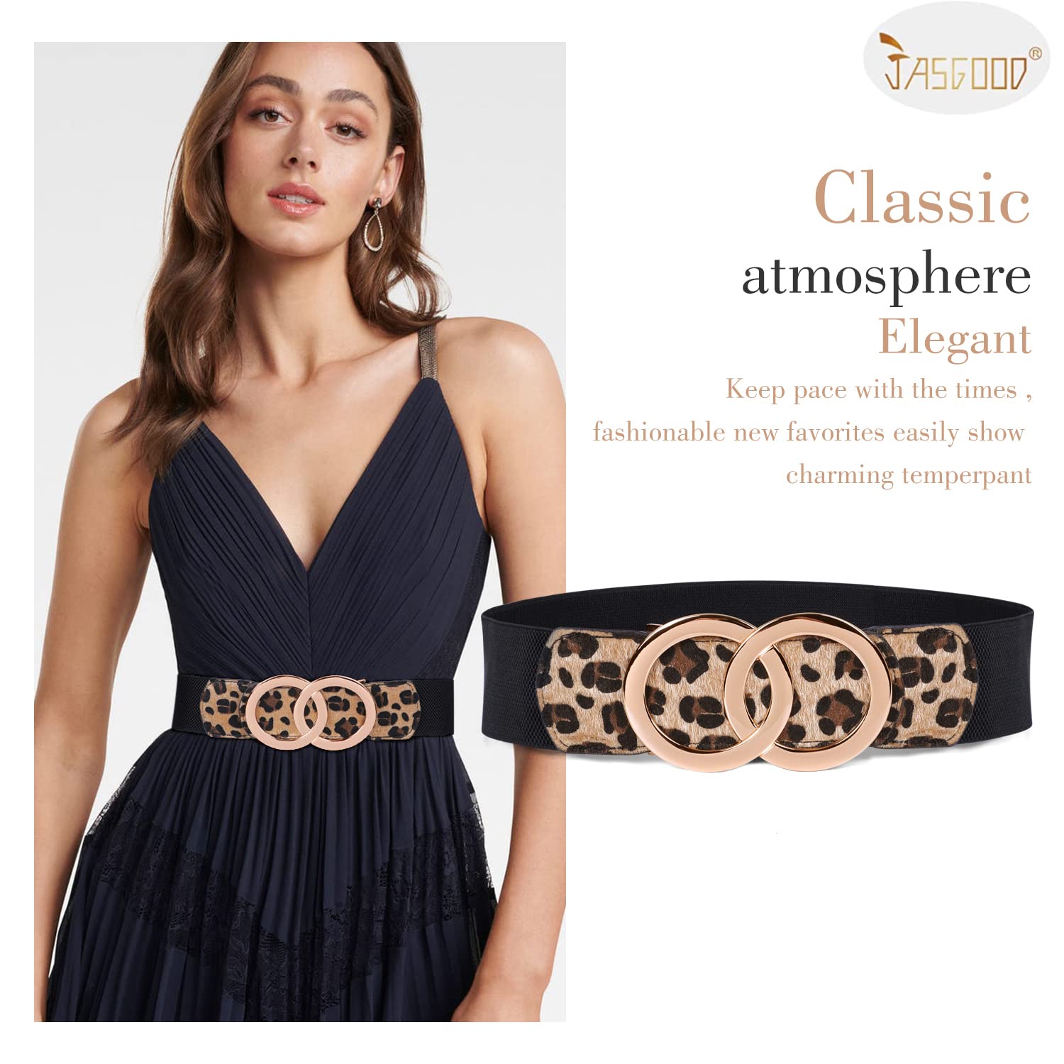 JASGOOD Women Stretchy Wide Waist Belts, Ladies Elastic Belt for Dresses Double Ring Buckle - JASGOOD OFFICIAL