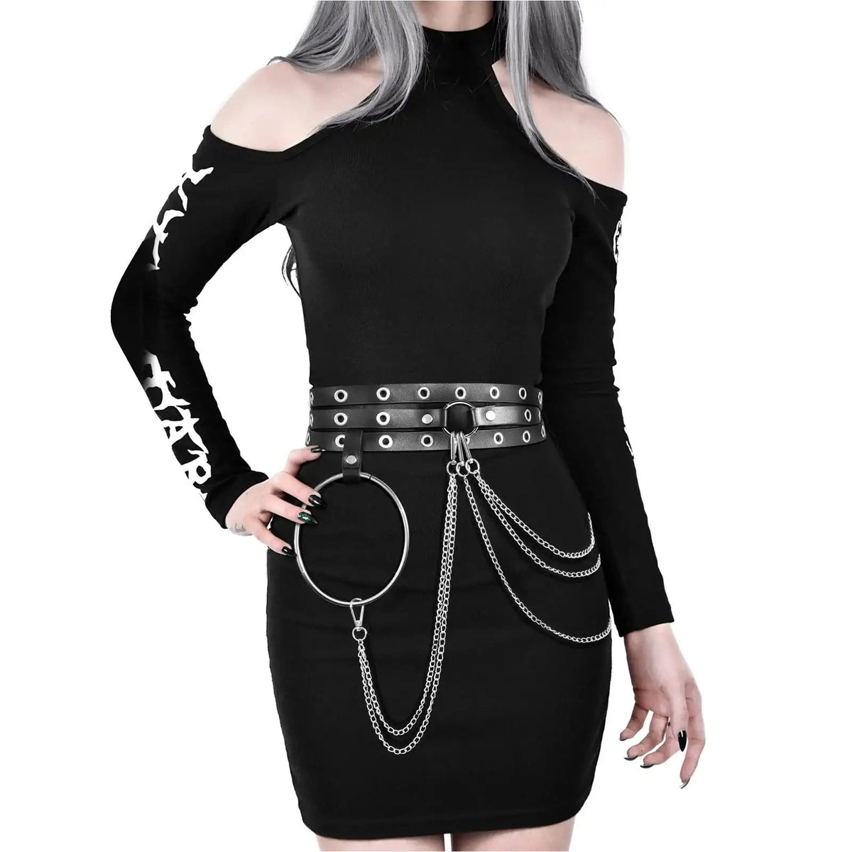 Women Punk Style Black Waist Belt Chain with Big Ring SUOSDEY Adjustab