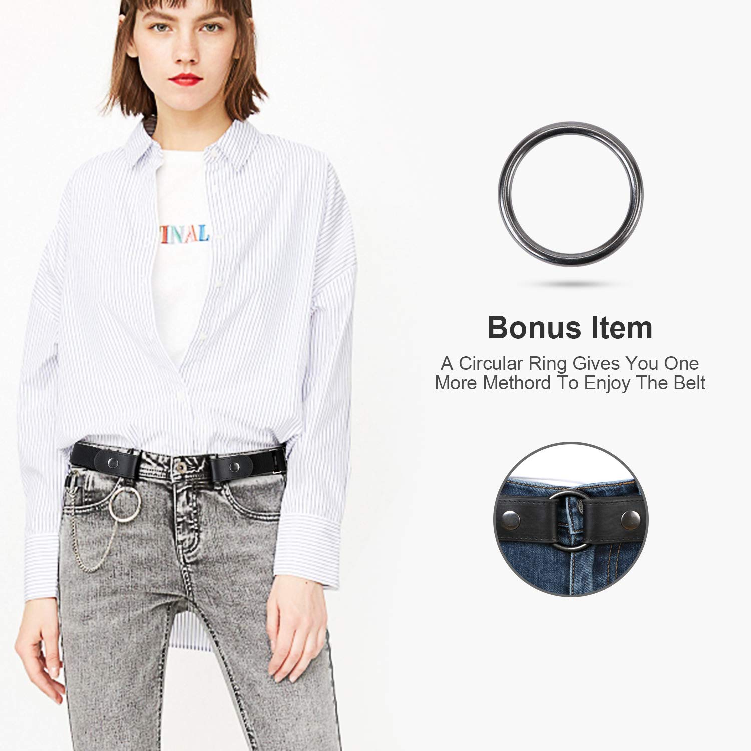 No Buckle Stretch No Show Belt for Men 1.38 inches Wide, Buckless Invisible Elastic Belt for Jeans Pants - JASGOOD OFFICIAL