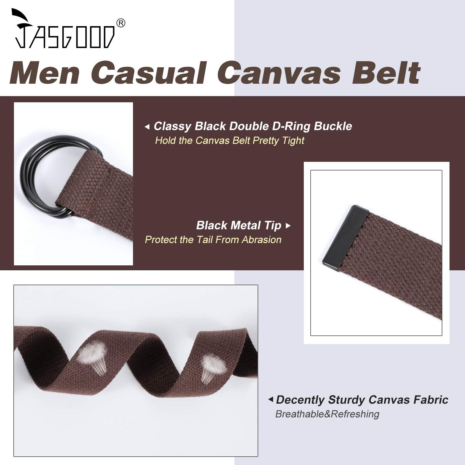JASGOOD Men Women Canvas Belt Web Fabric Casual Belt with Black Double D-ring 1 1/2" Wide Set of 2 - JASGOOD OFFICIAL