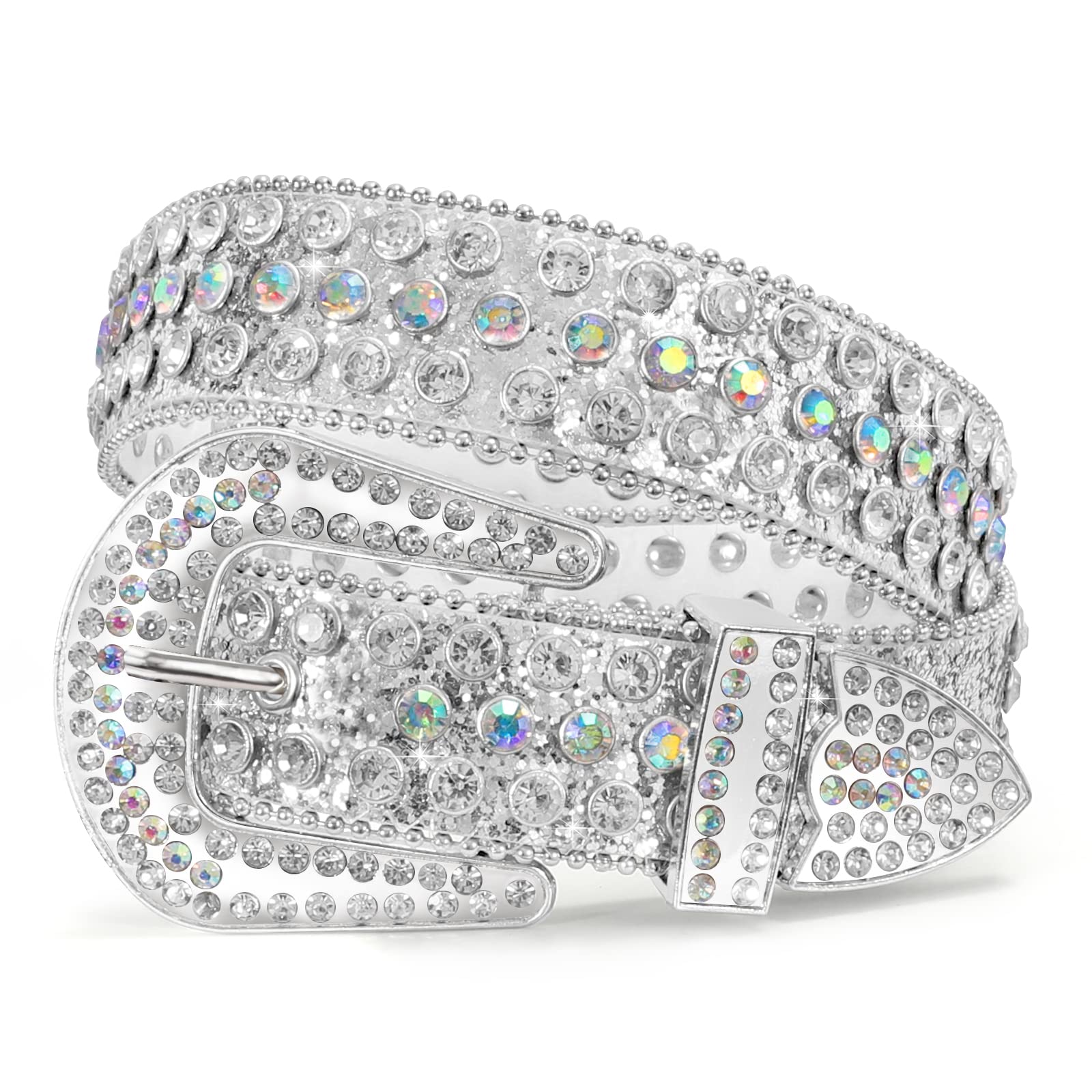 JASGOOD Women Men Western Rhinestone Studded Leather Belt Unisex Bling Cowgirl Cowboy Waist Belt for Jeans Pants - JASGOOD OFFICIAL