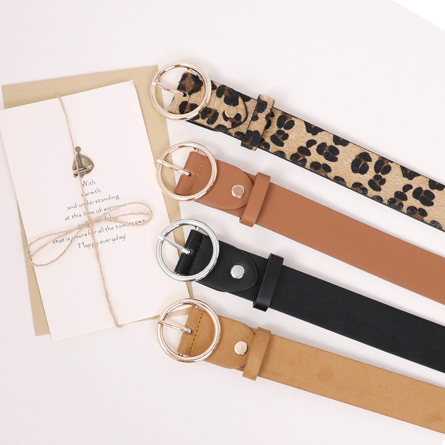 Women Leather Belts Fashion Soft Faux Leather Jeans Belts with O-Ring Buckle