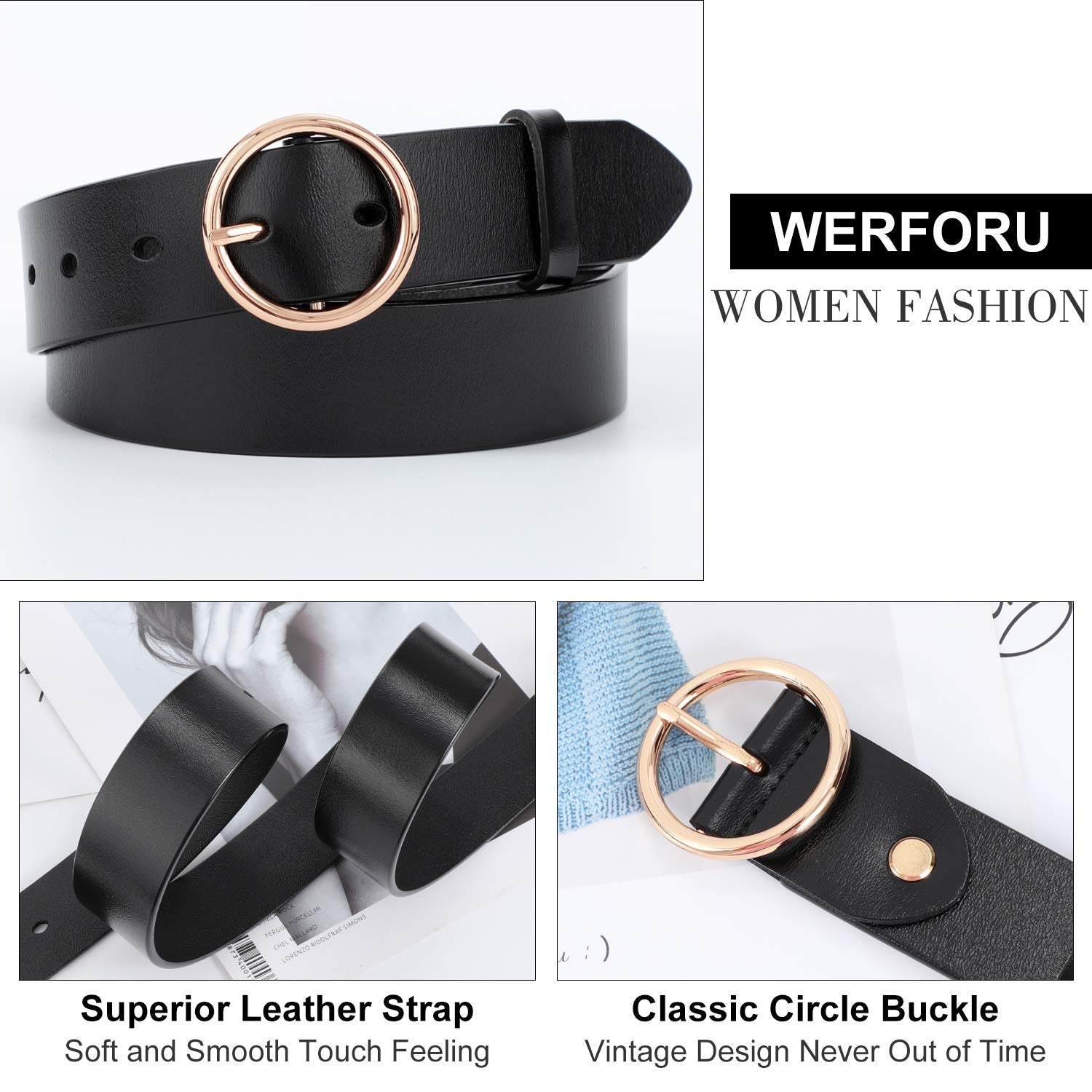 Women Casual Dress Belt Fashion Leather Belt with O Ring Buckle for Jeans Pants - JASGOOD OFFICIAL