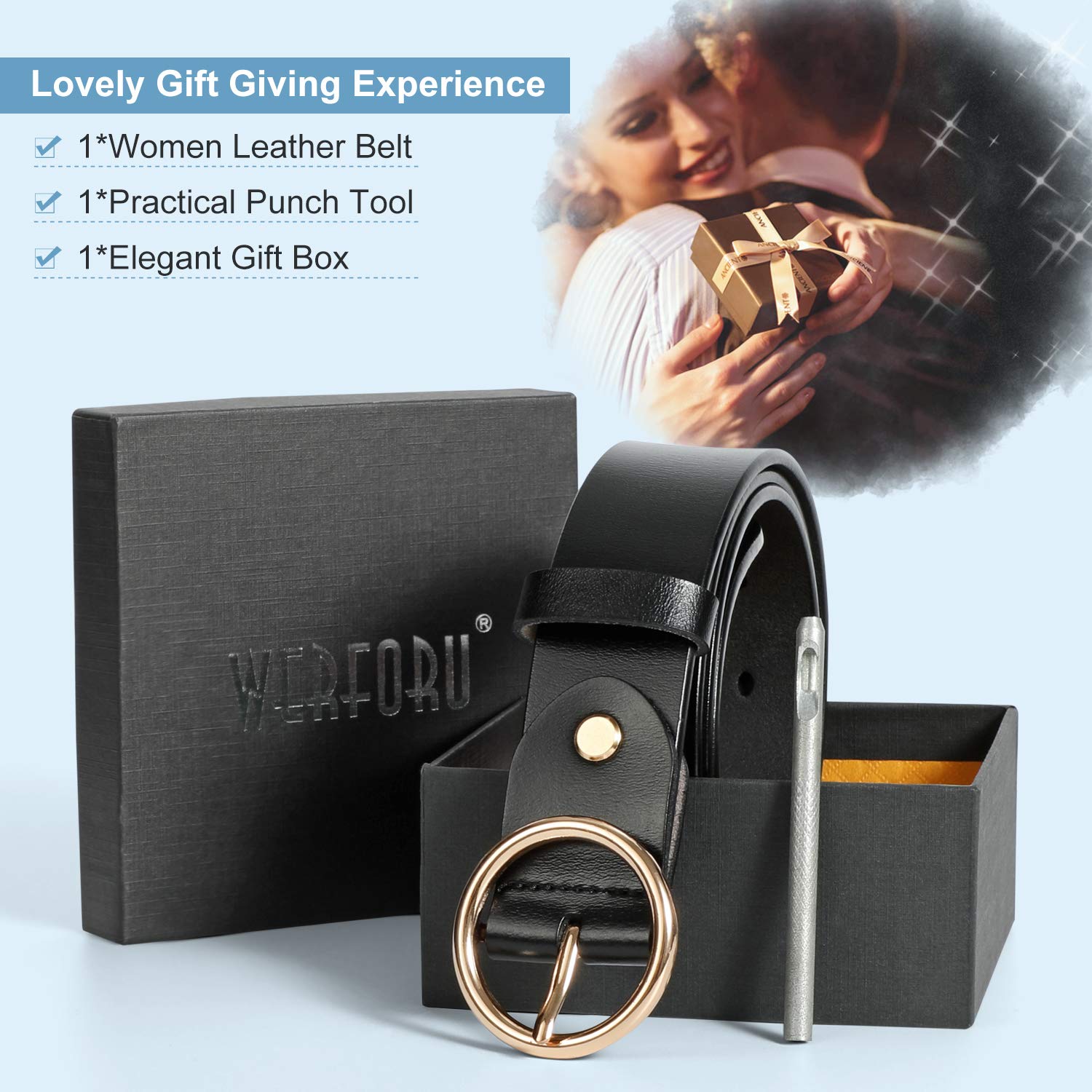 Women Casual Dress Belt Fashion Leather Belt with O Ring Buckle for Jeans Pants - JASGOOD OFFICIAL