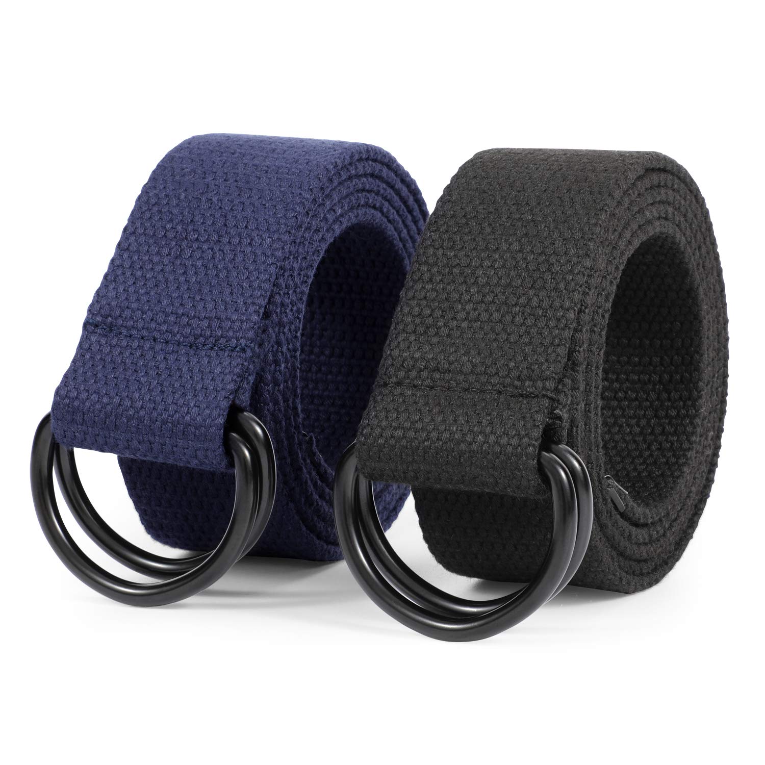 JASGOOD Men Women Canvas Belt Web Fabric Casual Belt with Black Double D-ring 1 1/2" Wide Set of 2 - JASGOOD OFFICIAL