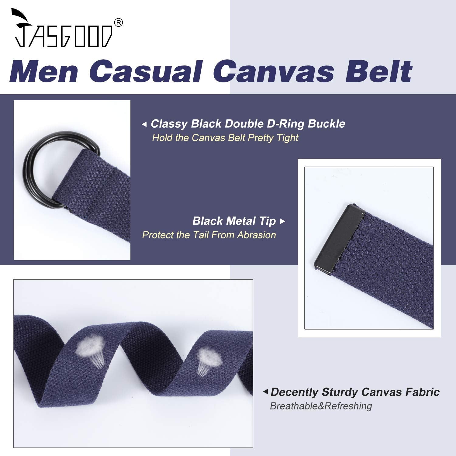 JASGOOD Men Women Canvas Belt Web Fabric Casual Belt with Black Double D-ring 1 1/2" Wide Set of 2 - JASGOOD OFFICIAL
