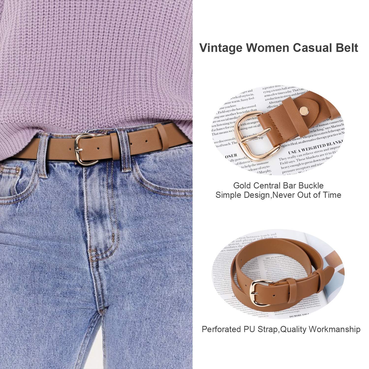 JASGOOD Women's Black Leather Jeans Belt Waist Casual Belt for Pants Shorts with Black Metal Buckle - JASGOOD OFFICIAL