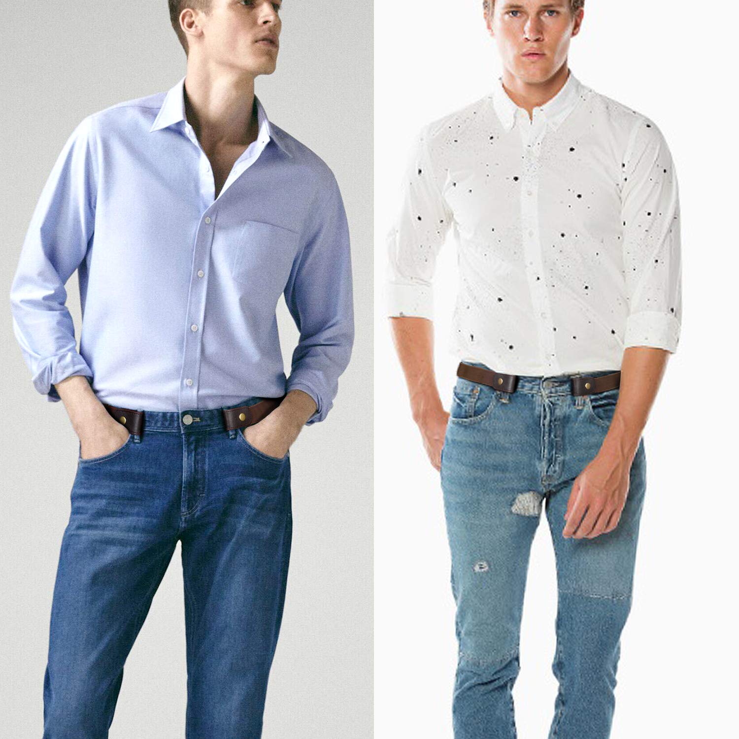 No Buckle Show Belt for Men Buckle Free Stretch Belt for Jeans Pants 1.38 Inches Wide - JASGOOD OFFICIAL