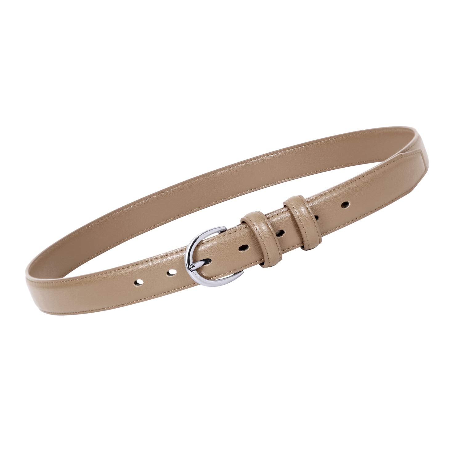 Women Leather Belt Skinny Dress Belt for Jeans Pants with Silver Buckle - JASGOOD OFFICIAL