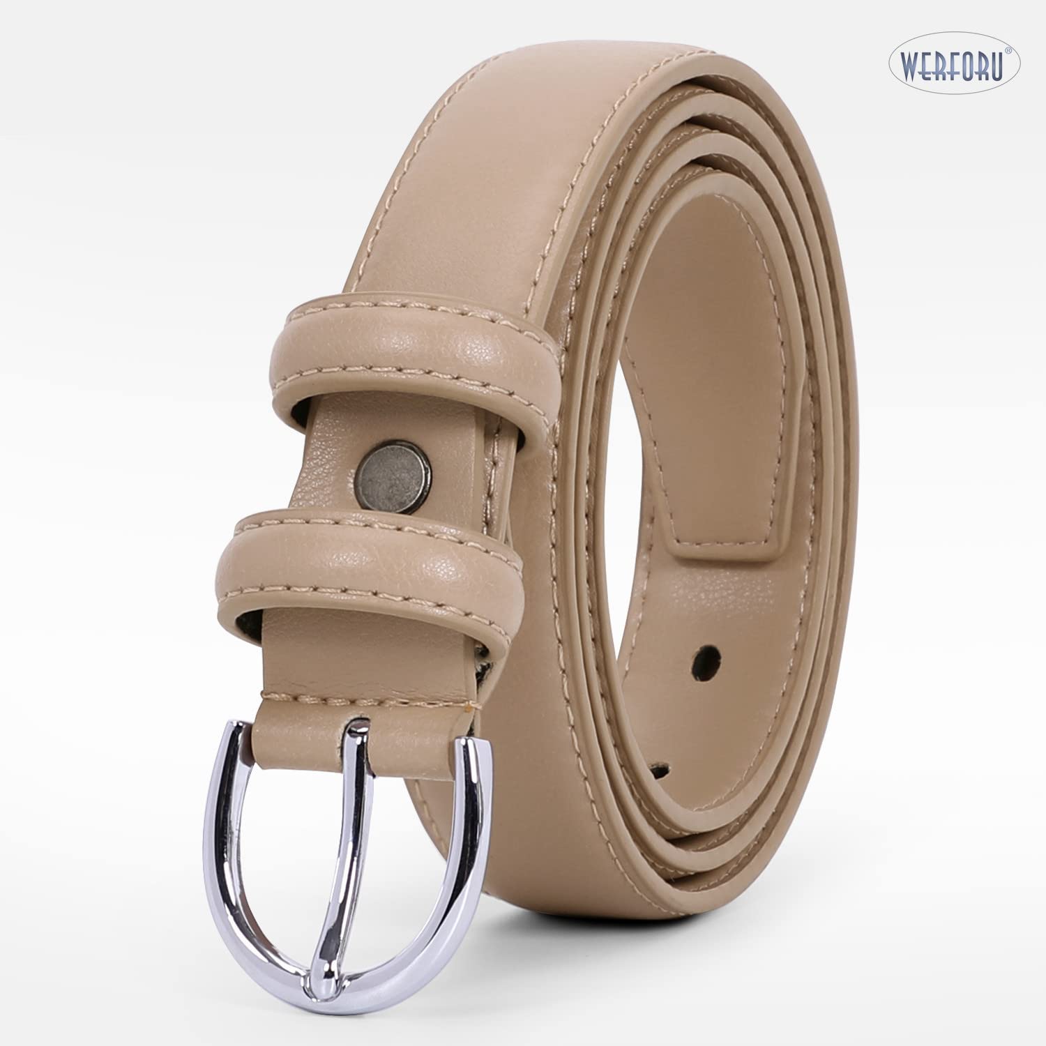 Women Leather Belt Skinny Dress Belt for Jeans Pants with Silver Buckle - JASGOOD OFFICIAL