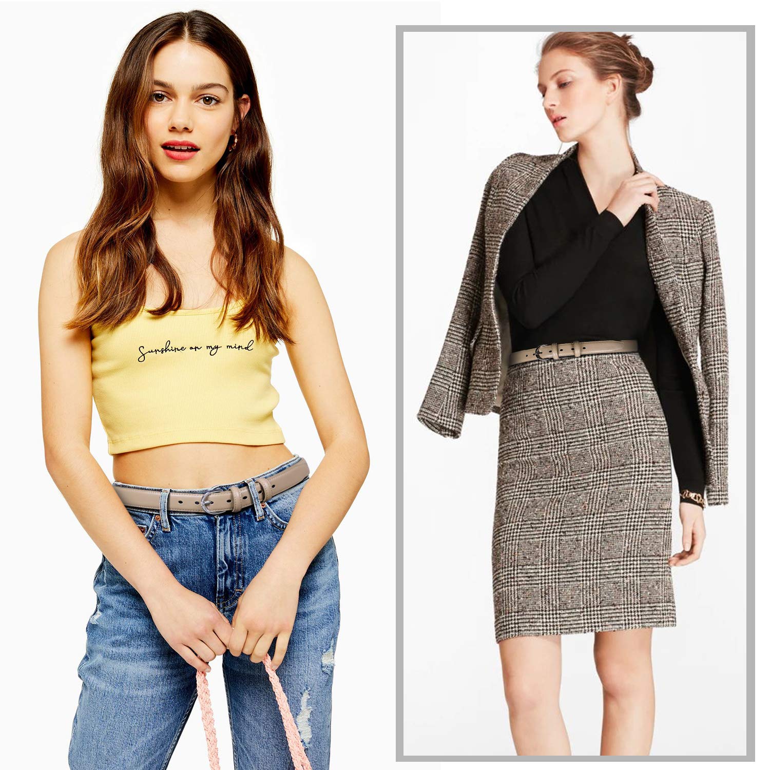 Women Leather Belt Skinny Dress Belt for Jeans Pants with Silver Buckle - JASGOOD OFFICIAL