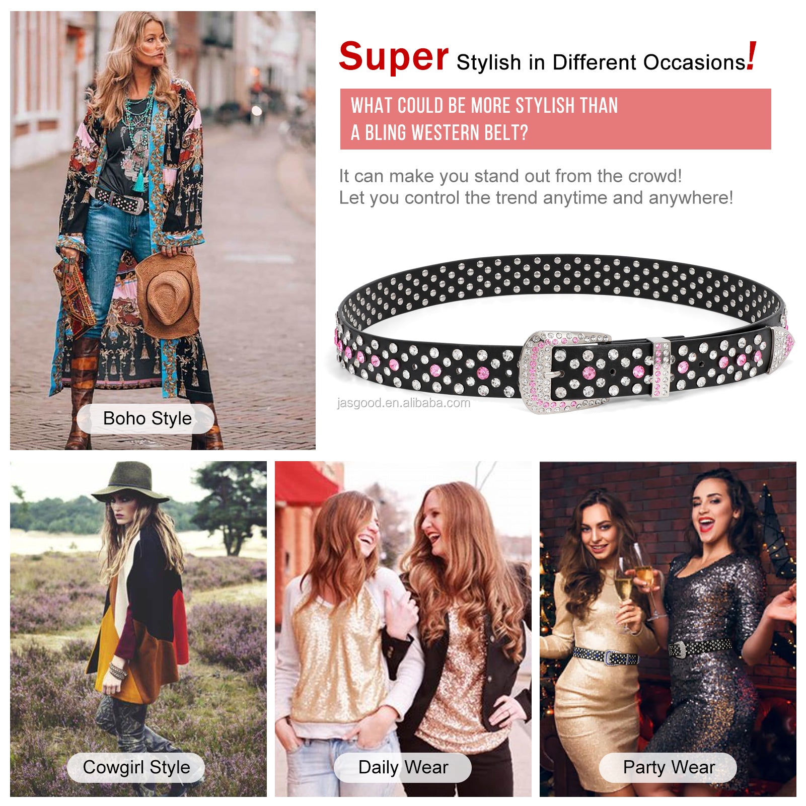 Shiny Crystal Rhinestone inlaid Women Men Unisex Belt Diamond Studded Western Cowboy Designer Belt - JASGOOD OFFICIAL