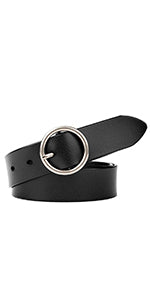 Women Black Leather Belt with Black Buckle,Ladies Classic Waist Belt for Jeans Pants Fashion Design (A-Black, Fit for Pants Size 33"-38") - JASGOOD OFFICIAL