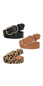 Women Black Leather Belt with Black Buckle,Ladies Classic Waist Belt for Jeans Pants Fashion Design (A-Black, Fit for Pants Size 33"-38") - JASGOOD OFFICIAL