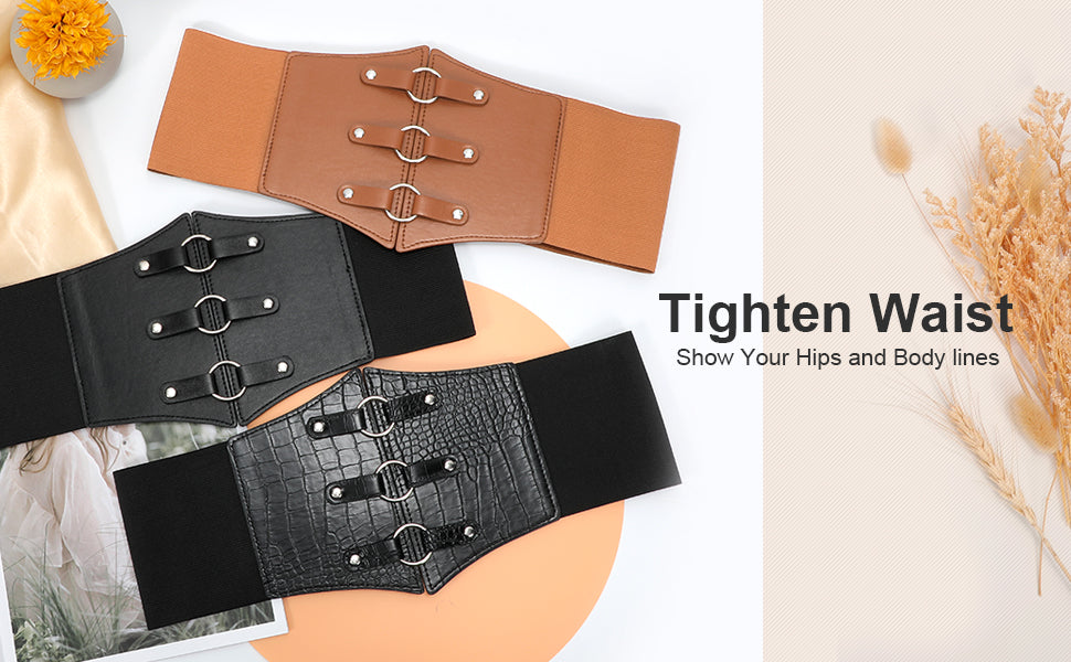 Women Corset Belt Metal O-Ring Decor Wide Elastic Belt for Daily Dress Cosplay Halloween Costumes - JASGOOD OFFICIAL