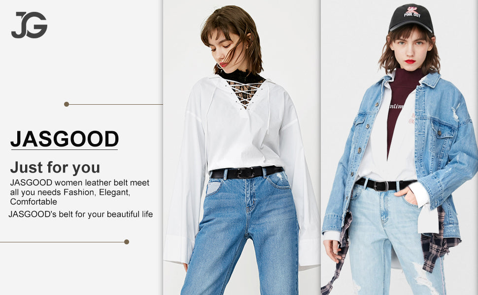 Women Black Leather Belt with Black Buckle,Ladies Classic Waist Belt for Jeans Pants Fashion Design (A-Black, Fit for Pants Size 33"-38") - JASGOOD OFFICIAL