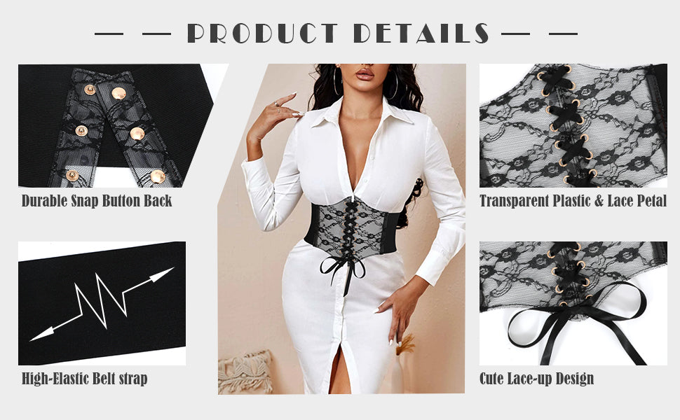 Women Lace-up Corset Waist Belt Transparent PVC Lace Crochet Elastic Wide Belt for Dress - JASGOOD OFFICIAL