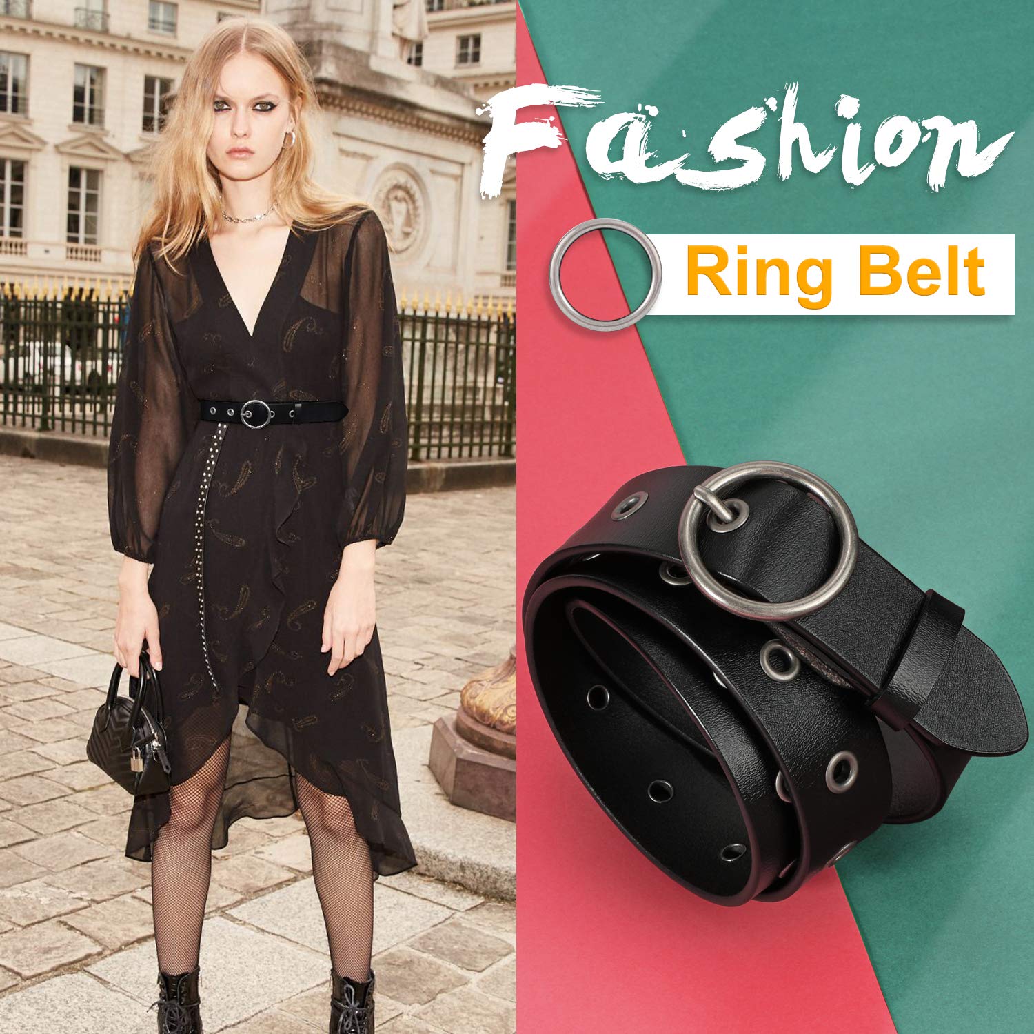 Women Casual Dress Belt Fashion Leather Belt with O Ring Buckle for Jeans Pants - JASGOOD OFFICIAL