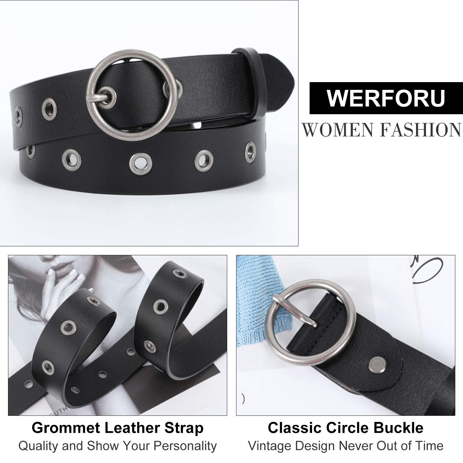 Women Casual Dress Belt Fashion Leather Belt with O Ring Buckle for Jeans Pants - JASGOOD OFFICIAL
