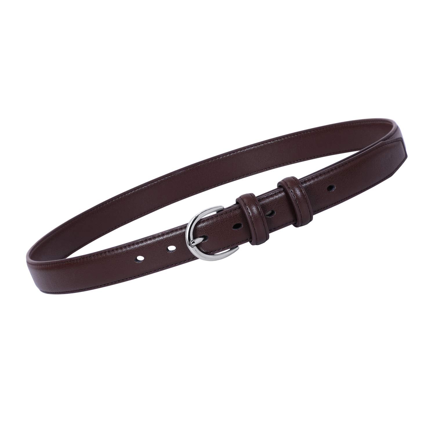 Women Leather Belt Skinny Dress Belt for Jeans Pants with Silver Buckle - JASGOOD OFFICIAL