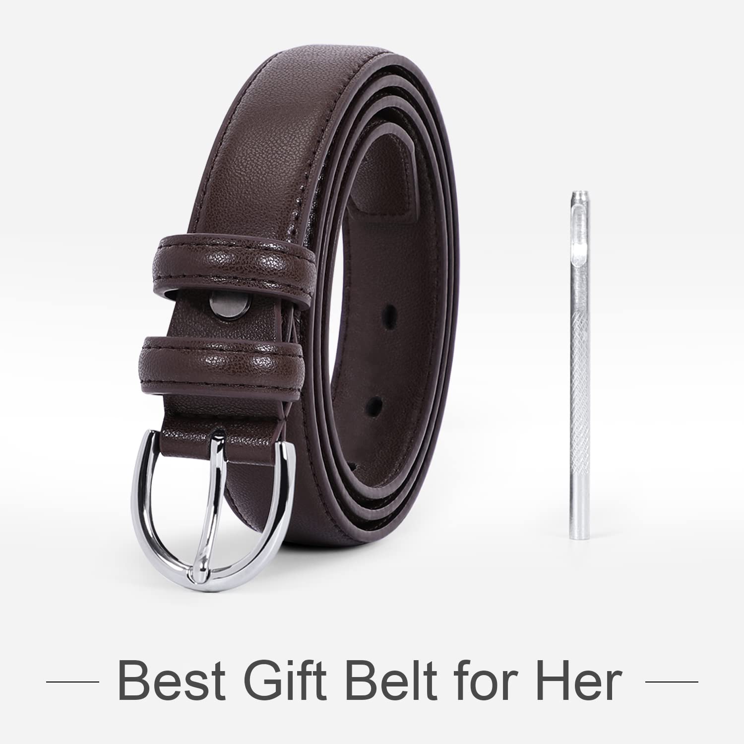 Women Leather Belt Skinny Dress Belt for Jeans Pants with Silver Buckle - JASGOOD OFFICIAL