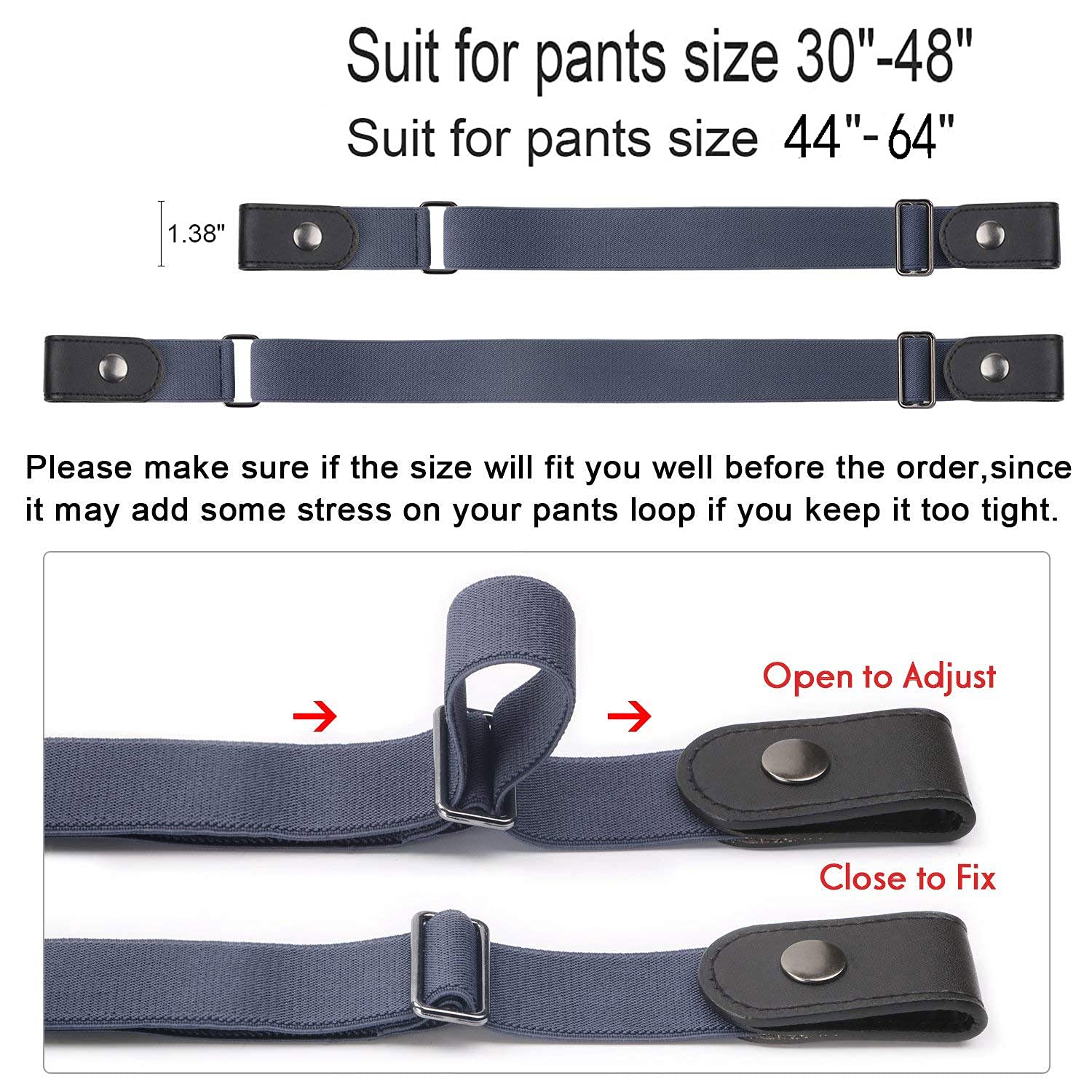 No Buckle Show Belt for Men Buckle Free Stretch Belt for Jeans Pants 1.38 Inches Wide - JASGOOD OFFICIAL