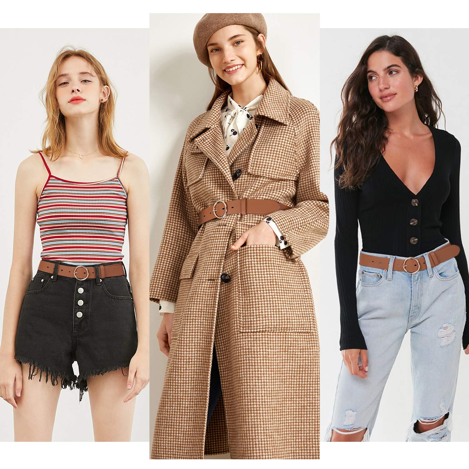 Women Casual Dress Belt Fashion Leather Belt with O Ring Buckle for Jeans Pants - JASGOOD OFFICIAL