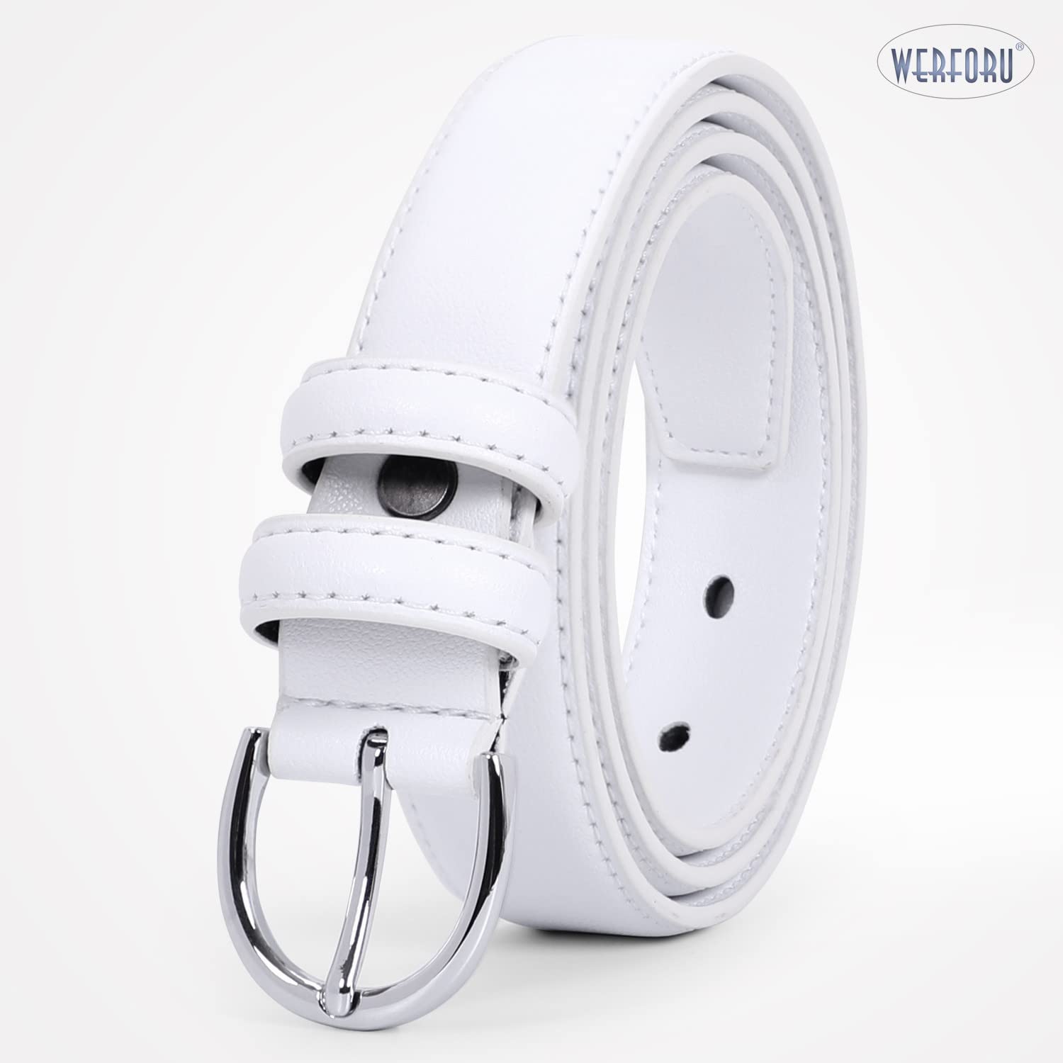 Women Leather Belt Skinny Dress Belt for Jeans Pants with Silver Buckle - JASGOOD OFFICIAL
