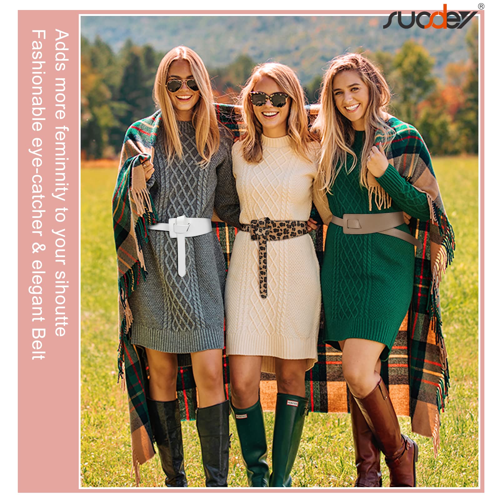 Women Leather Belt No Buckle Fashion Tie Knot Belt for Dress Women Cinch Cowhide Waist Leather Belt - JASGOOD OFFICIAL