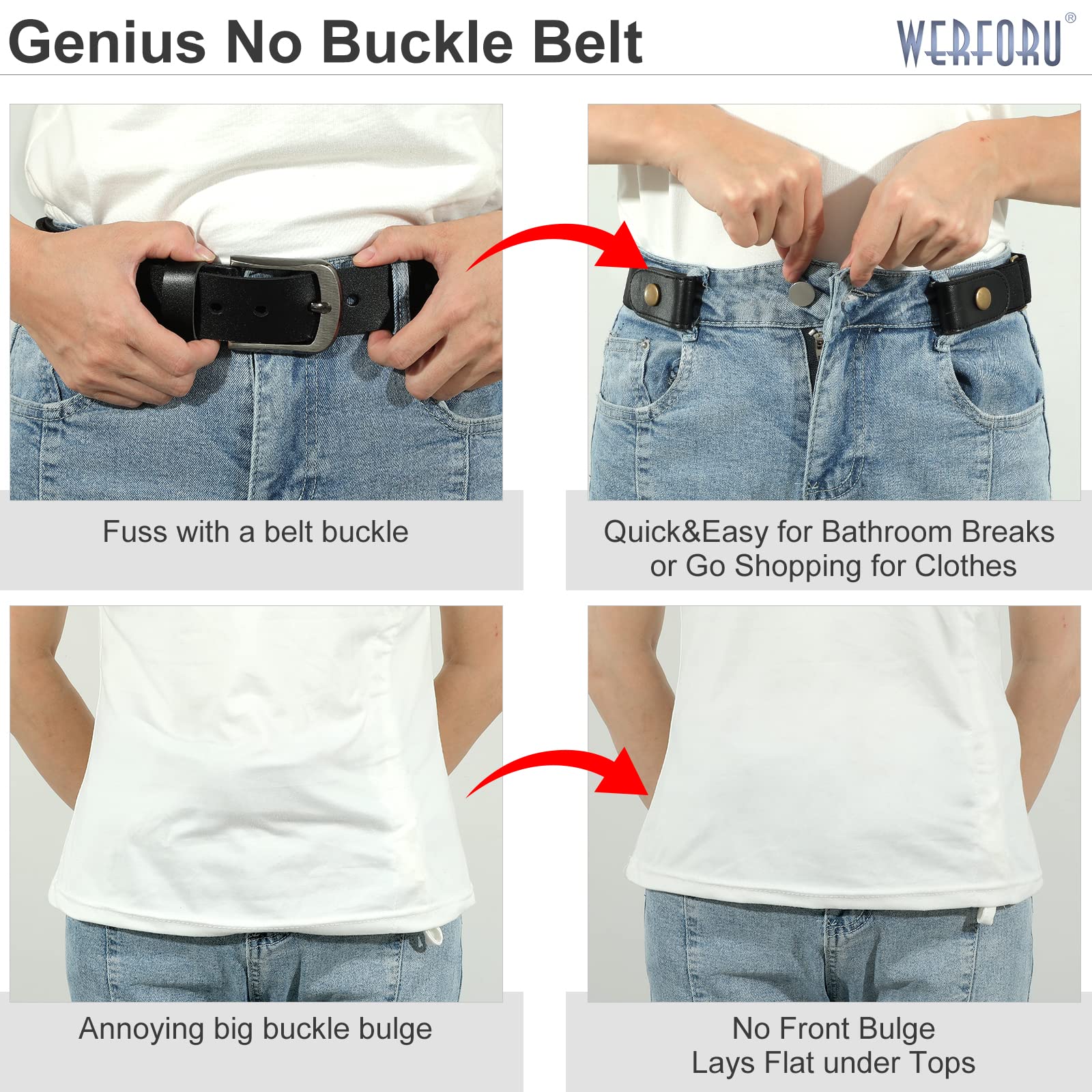 No Buckle Show Belt for Men Buckle Free Stretch Belt for Jeans Pants 1.38 Inches Wide - JASGOOD OFFICIAL