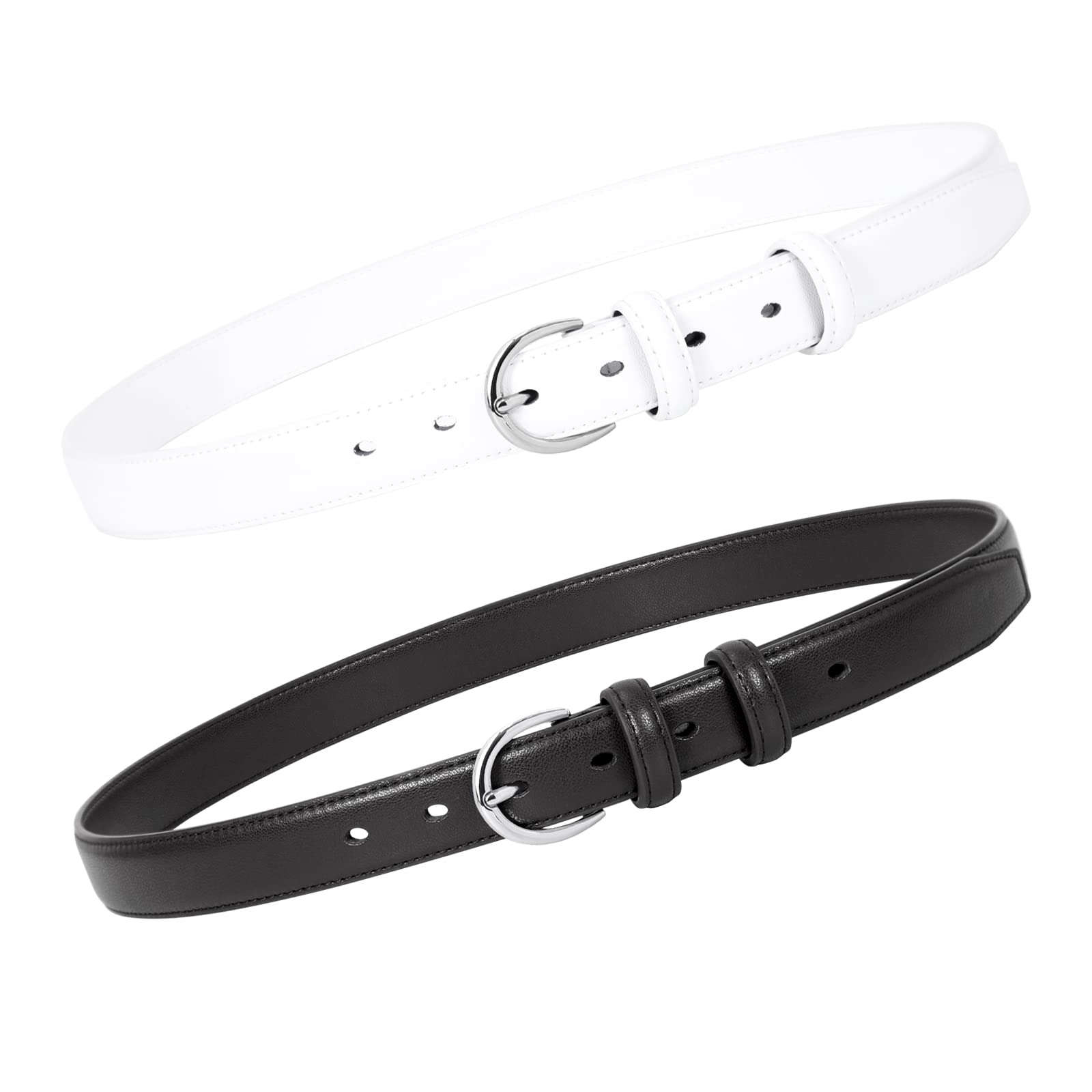 Women Leather Belt Skinny Dress Belt for Jeans Pants with Silver Buckle - JASGOOD OFFICIAL