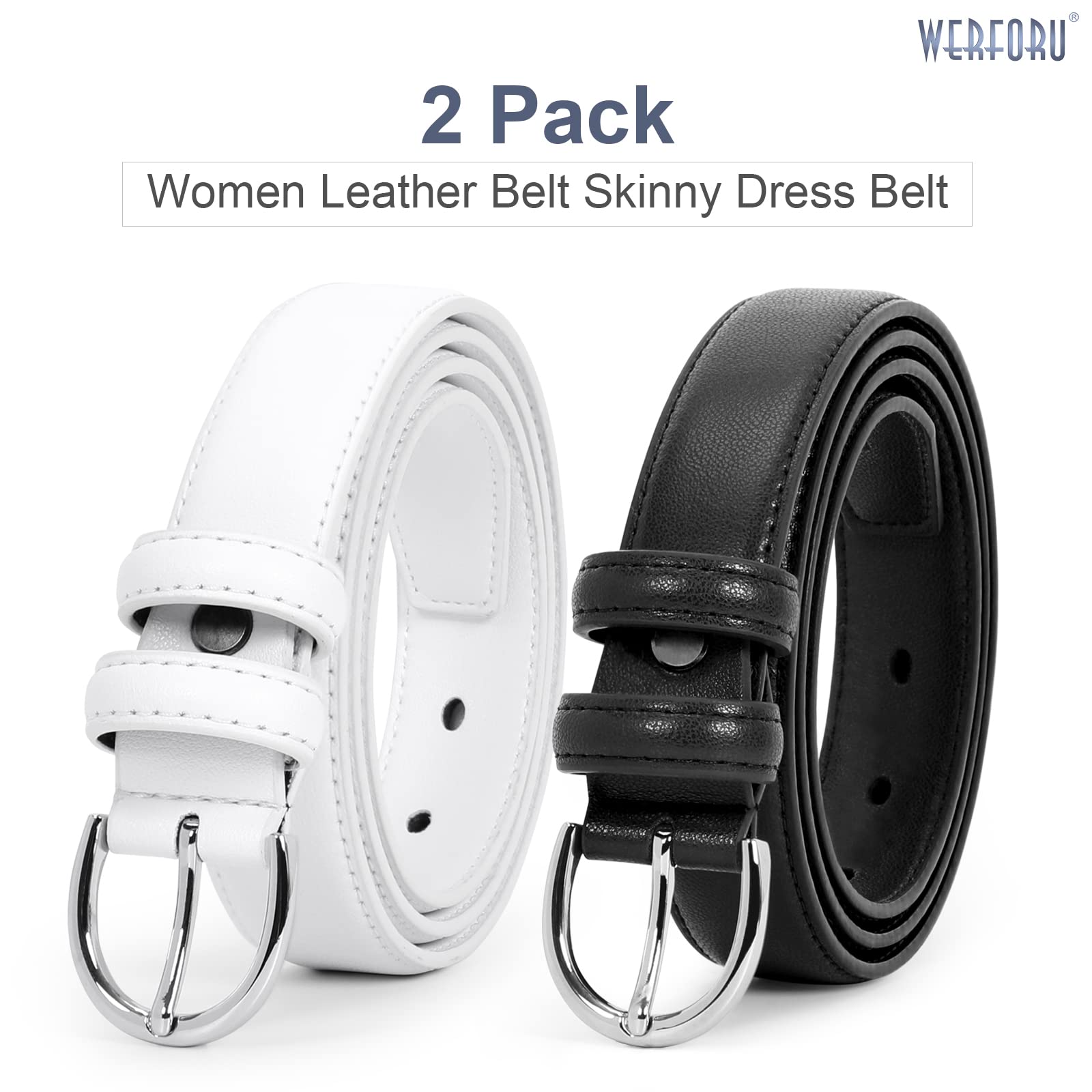 Women Leather Belt Skinny Dress Belt for Jeans Pants with Silver Buckle - JASGOOD OFFICIAL