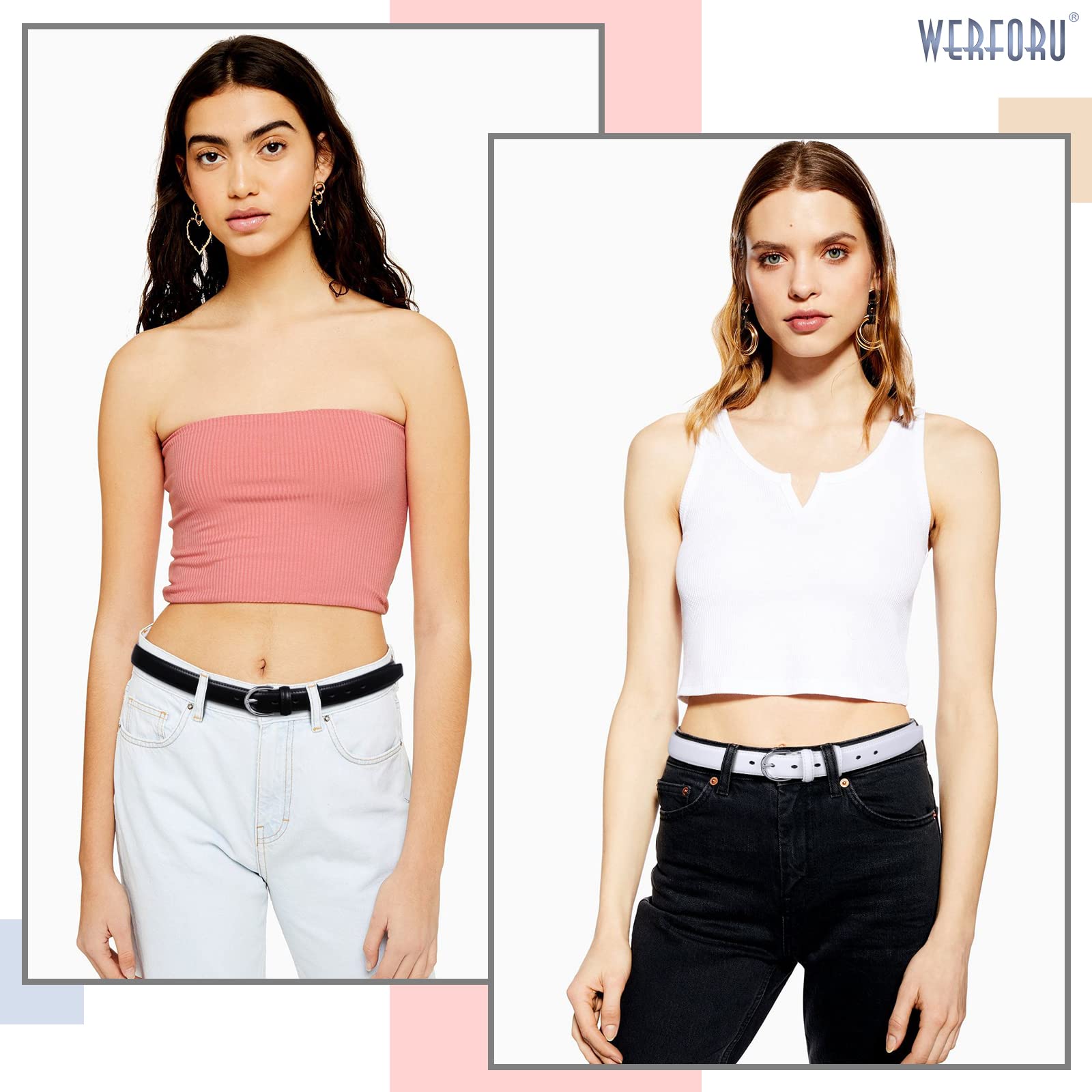 Women Leather Belt Skinny Dress Belt for Jeans Pants with Silver Buckle - JASGOOD OFFICIAL