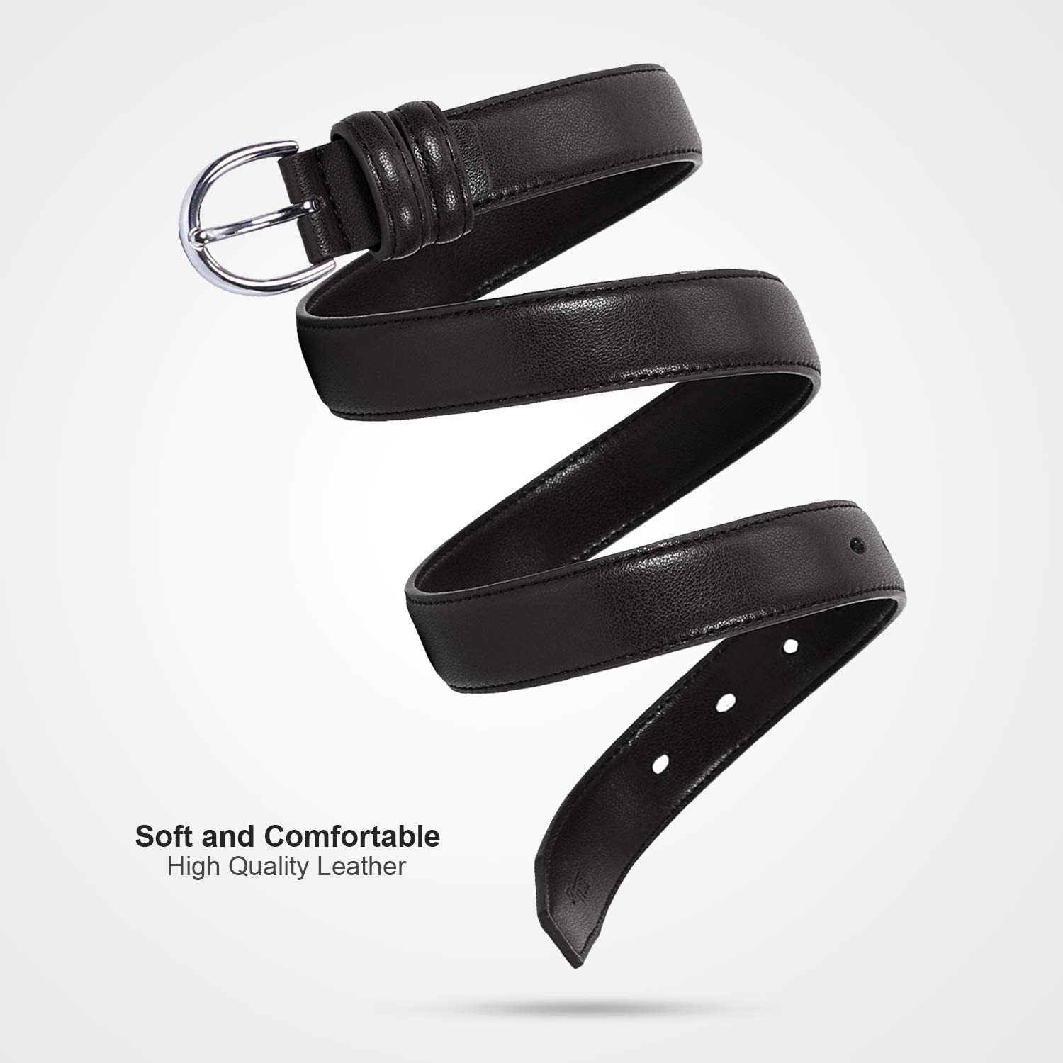 Women Leather Belt Skinny Dress Belt for Jeans Pants with Silver Buckle - JASGOOD OFFICIAL