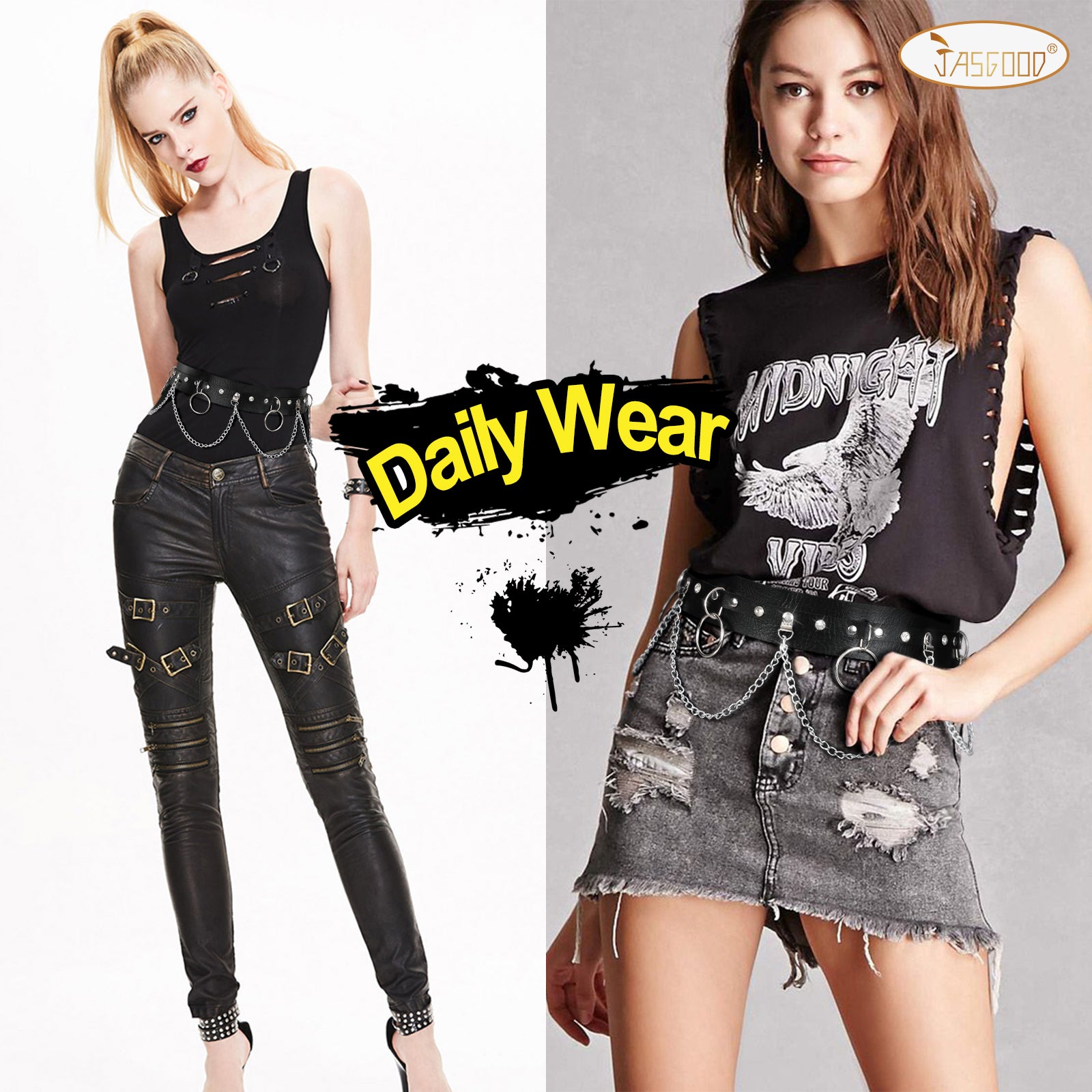Halloween Punk Black Waist Chain Belt Women Leather Rave Body Goth Accessories Jewelry for Girls by JASGOOD - JASGOOD OFFICIAL