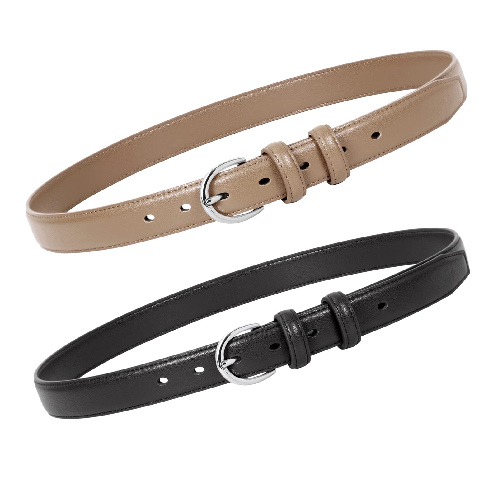 Women Leather Belt Skinny Dress Belt for Jeans Pants with Silver Buckle - JASGOOD OFFICIAL