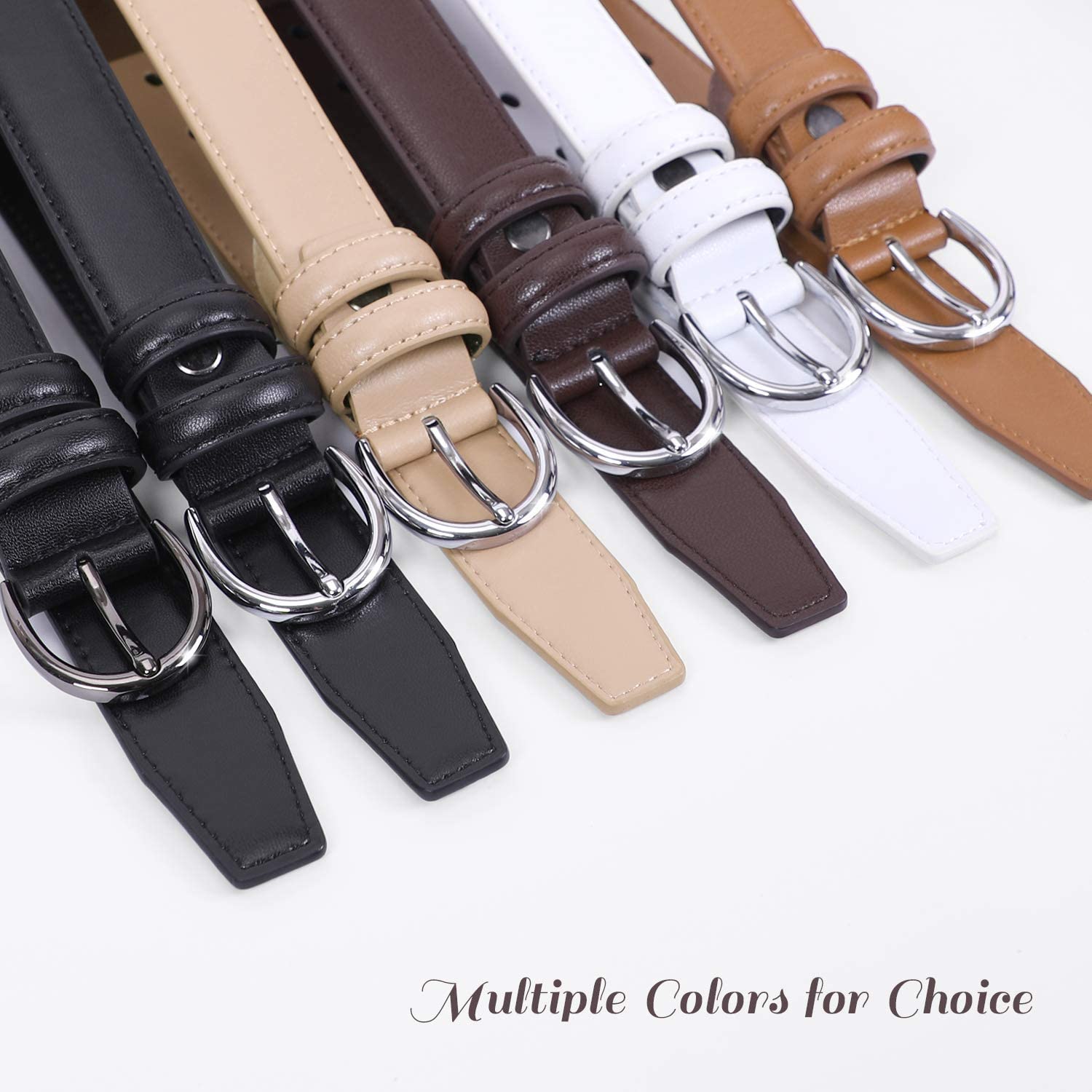 Women Leather Belt Skinny Dress Belt for Jeans Pants with Silver Buckle - JASGOOD OFFICIAL
