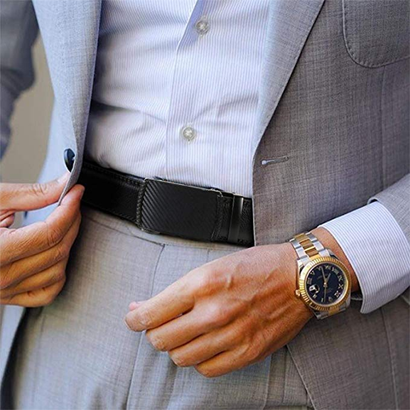 Men's Leather Belt, Ratchet Dress Belt with Automatic Buckle in Gift Box by JASGOOD