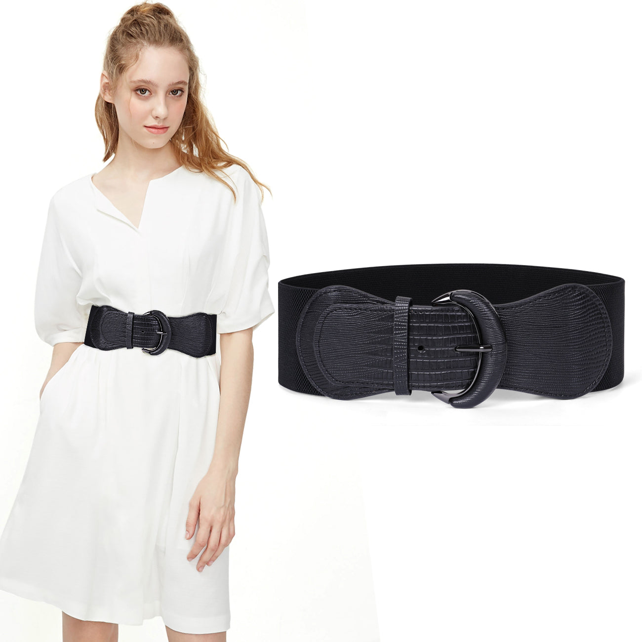 JASGOOD Women Stretchy Wide Waist Belt for Dress Ladies Elastic Belt Hook Buckle