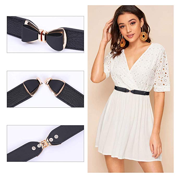 JASGOOD Women Bow Skinny Elastic Belt,Stretch Thin Belt,Stretchy Slim Waist Belt for Dresses 1Inch Wide Fit Waist 27-37Inch