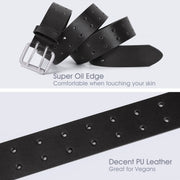 JASGOOD Double Prong Belt for Men,PU Leather Work Belts for Jeans,2 Hole Leather Belts for Men-Casual Leather Belt for Pants 